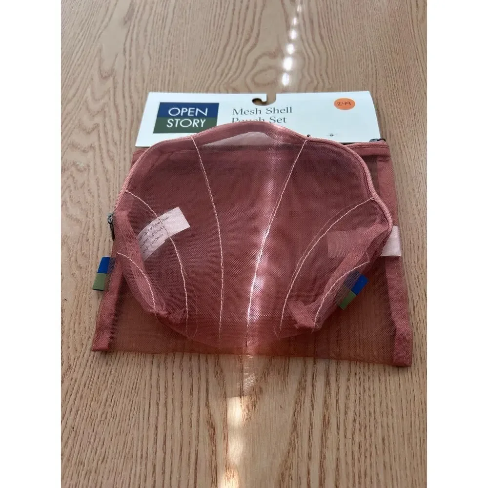 New 2pc Rose Gold Mesh Seashell🐚🪸 shape Pouch set Beach Swimsuit 👙Accessories
